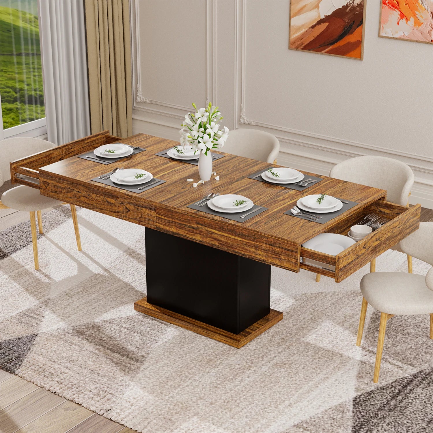 Dining Table with 2 Drawers