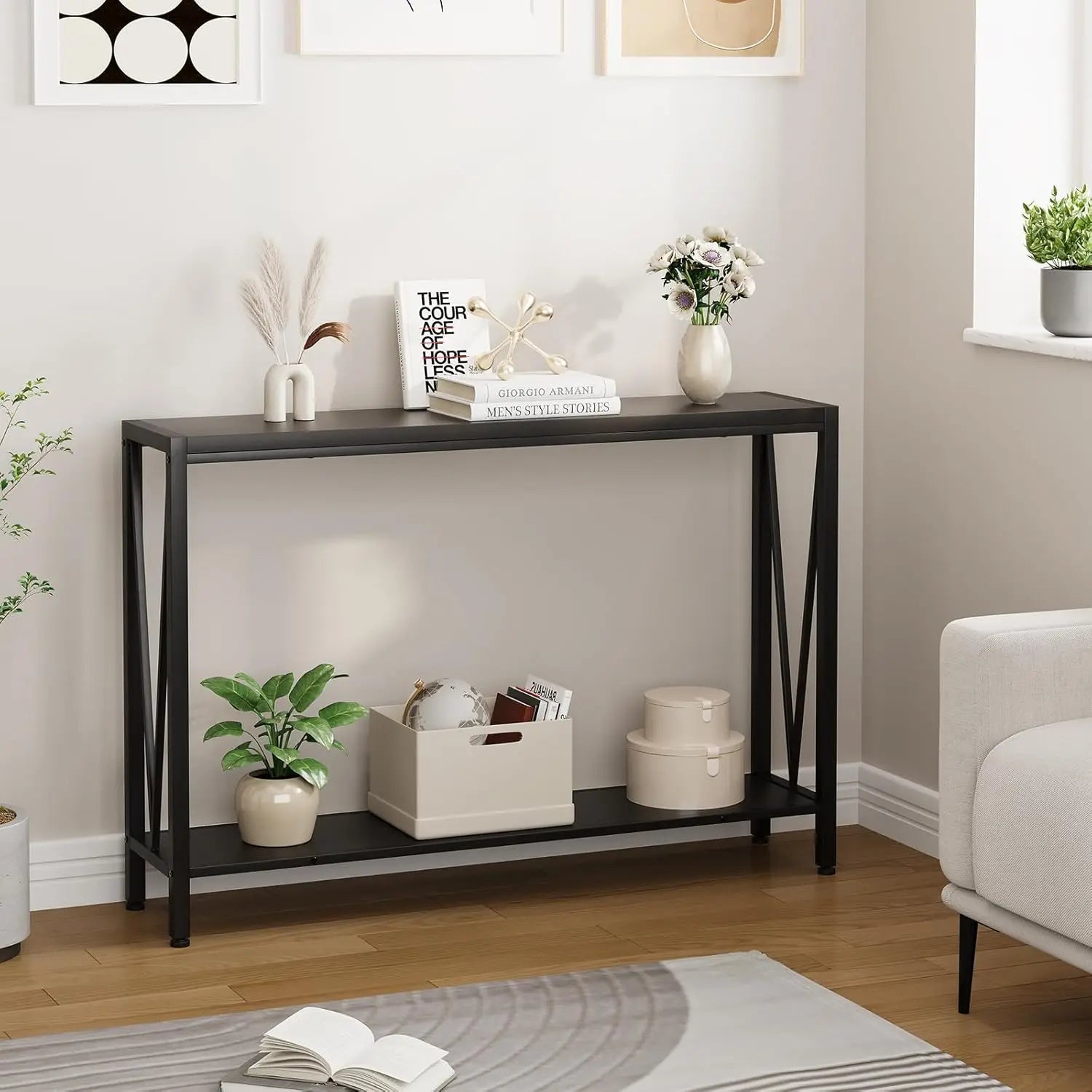 2 Tier Console Table with Storage Shelf