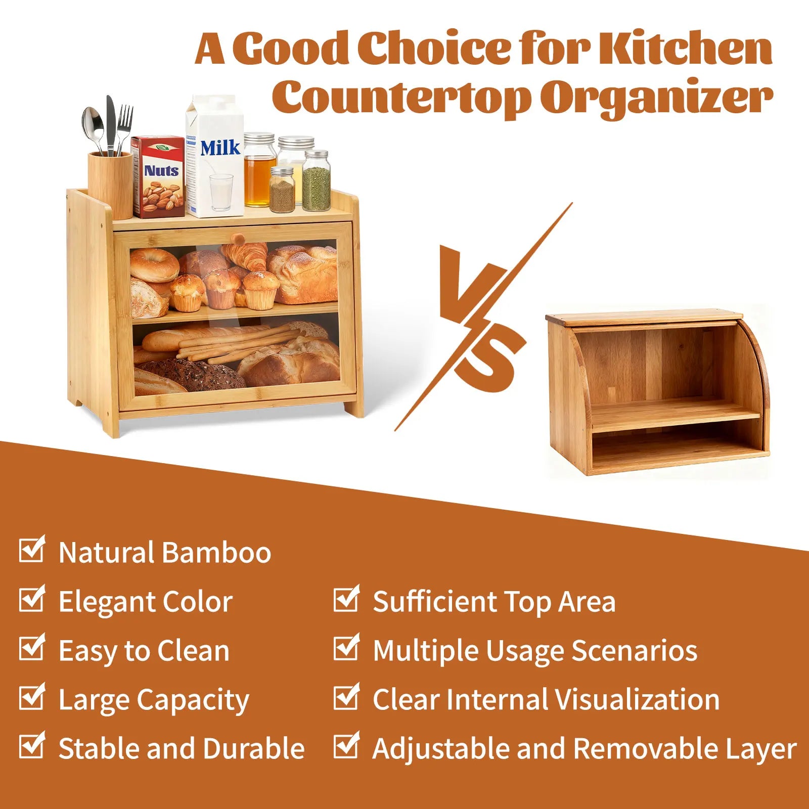 Bamboo Bread Box for Kitchen Countertop