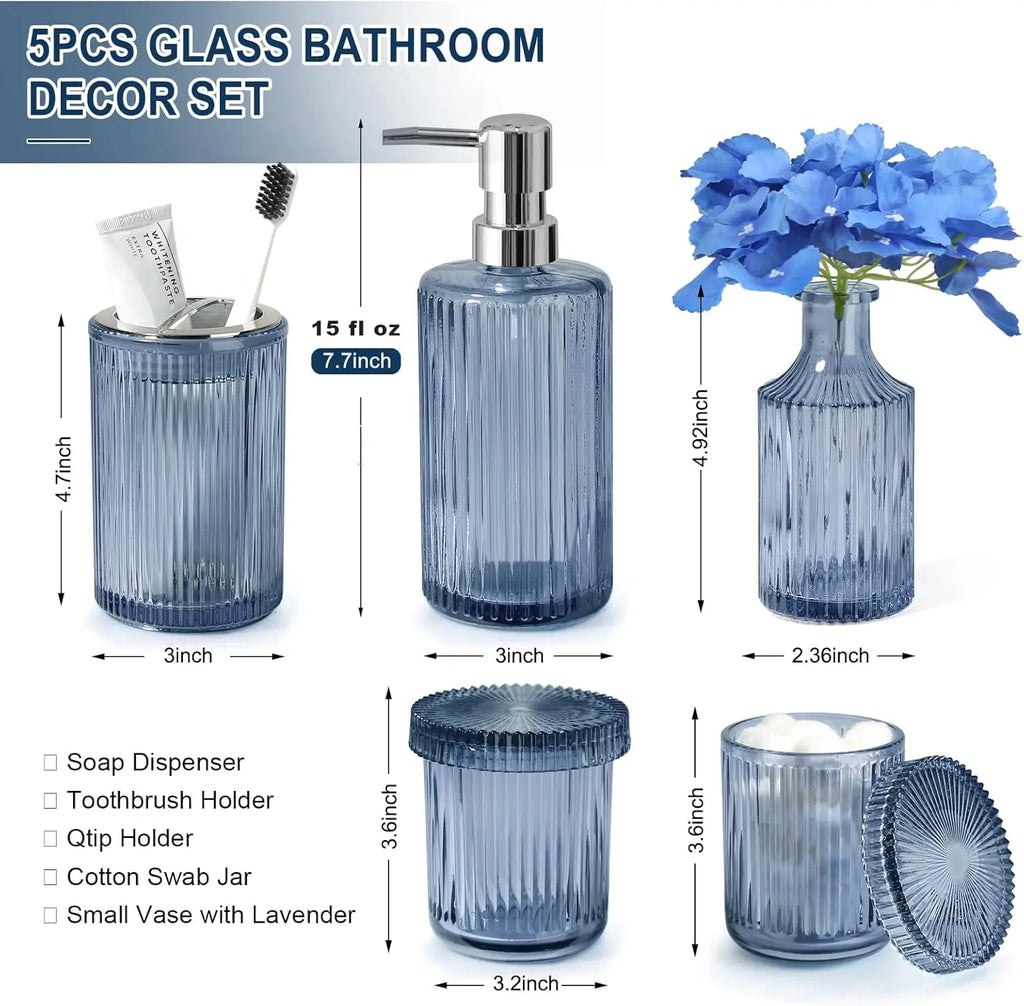 Vintage Blue Glass Bathroom Set