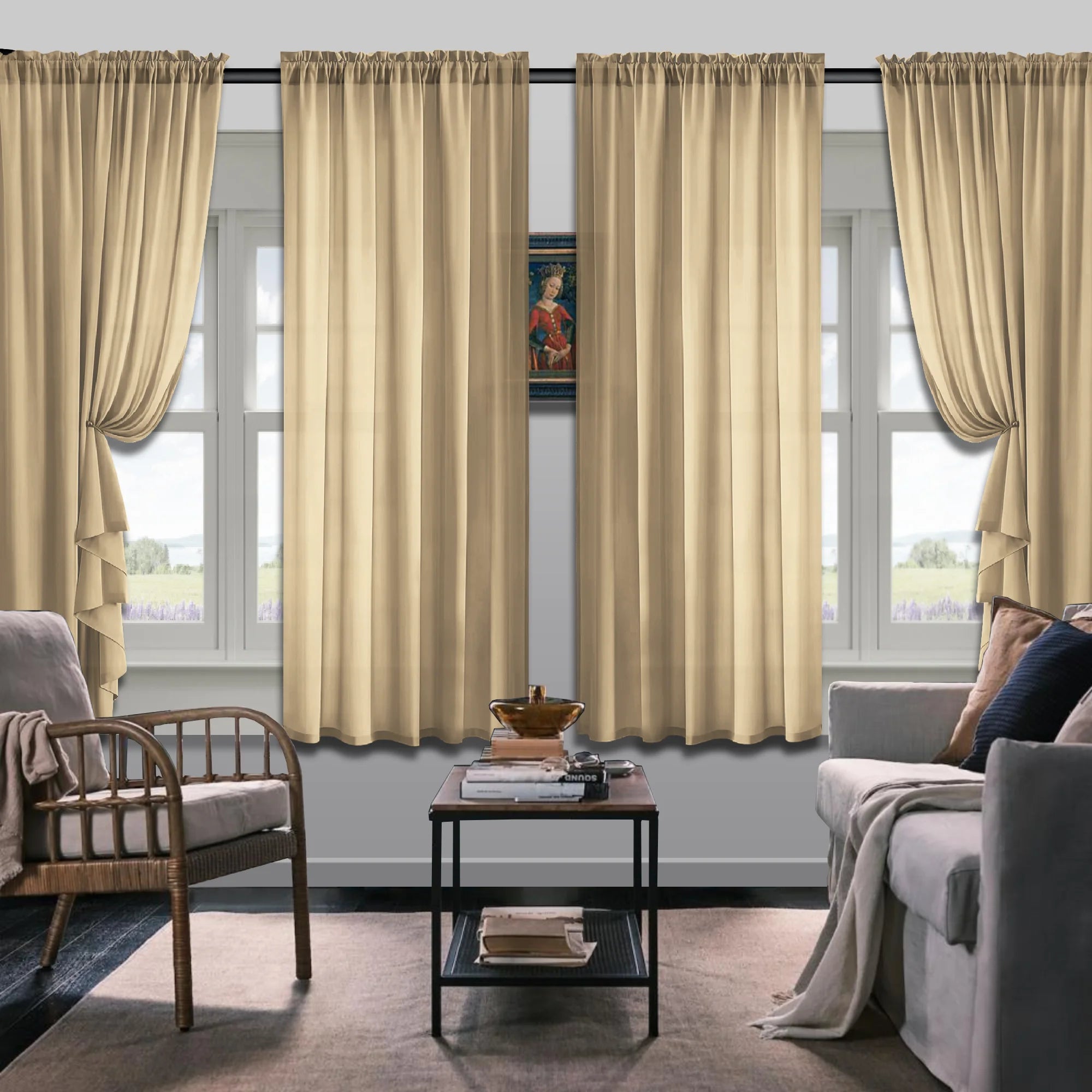 Set Of 4 Solid Color Simple Rod Pocket Blackout Curtains