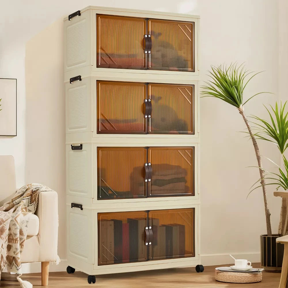 Foldable Storage Cabinet with Lids & Wheels