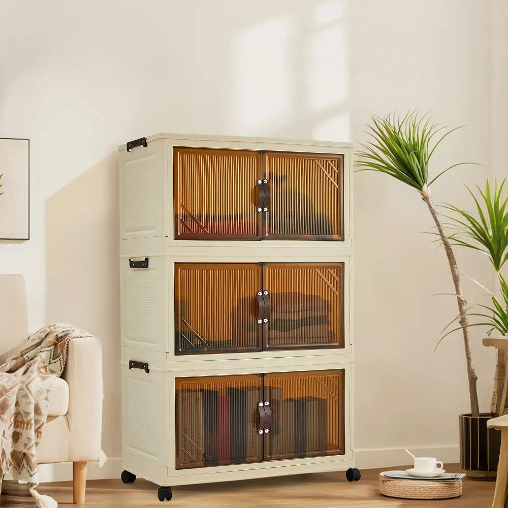 Foldable Storage Cabinet with Lids & Wheels