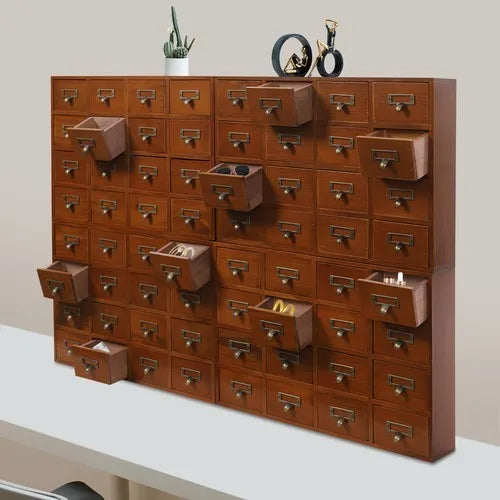 64 Drawer Storage Pine Wood Tabletop Organizer