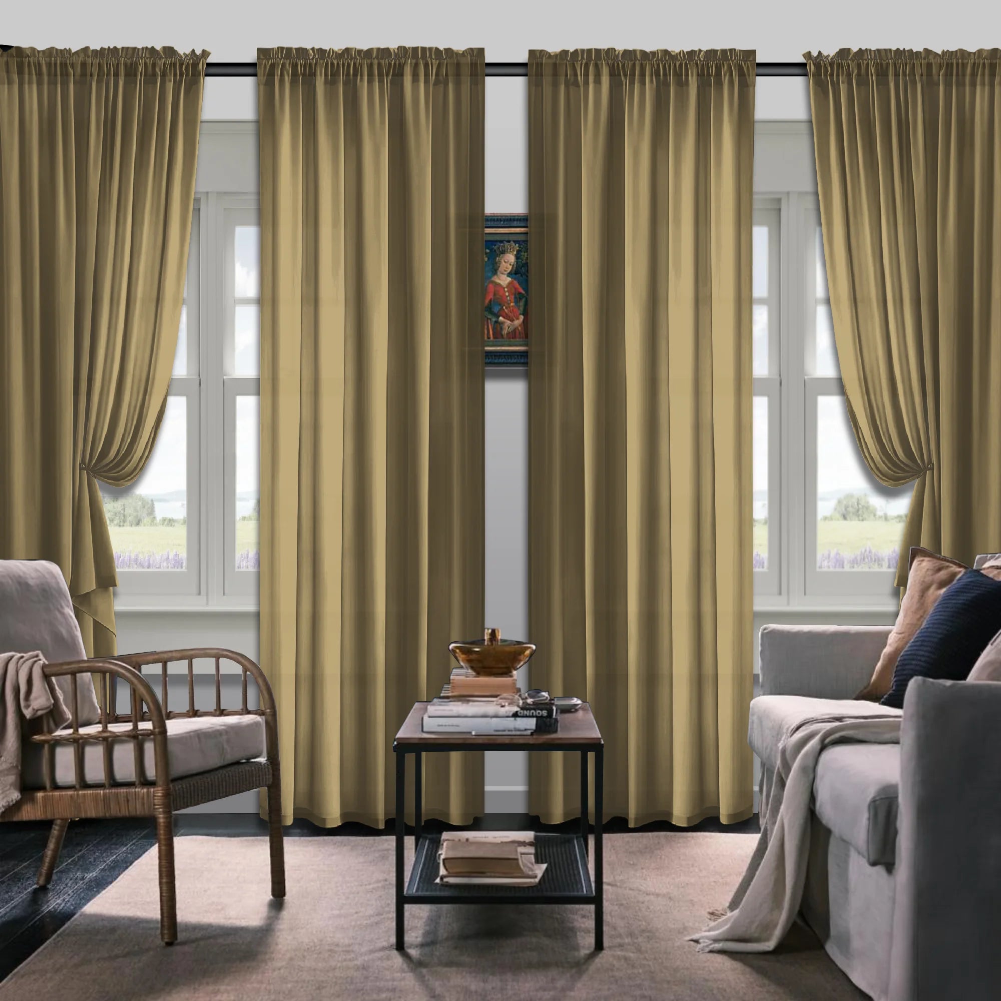 Set Of 4 Solid Color Simple Rod Pocket Blackout Curtains