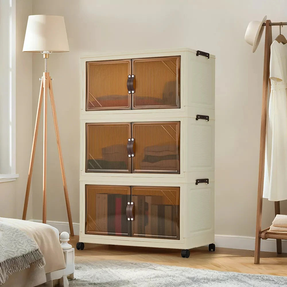 Foldable Storage Cabinet with Lids & Wheels