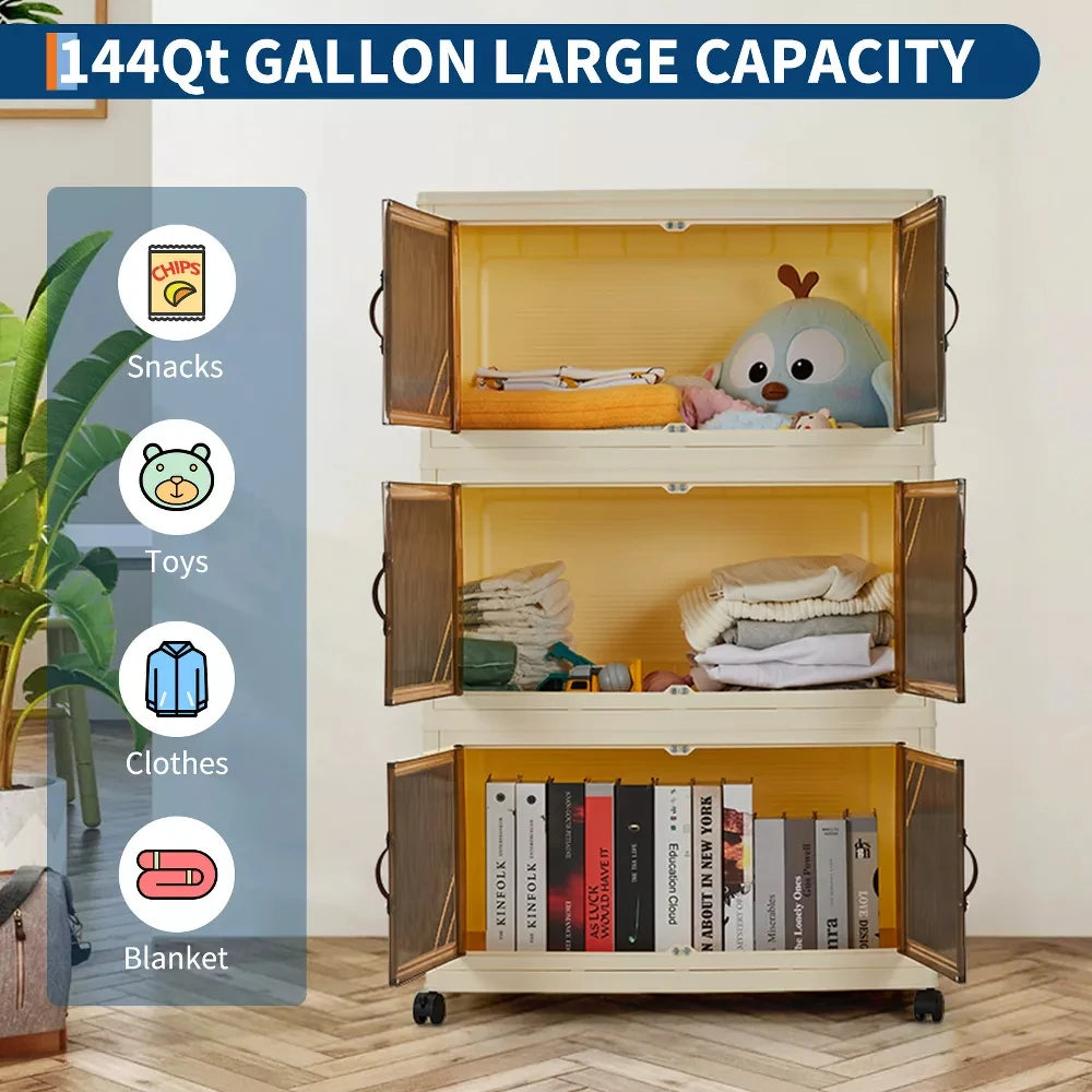 Foldable Storage Cabinet with Lids & Wheels