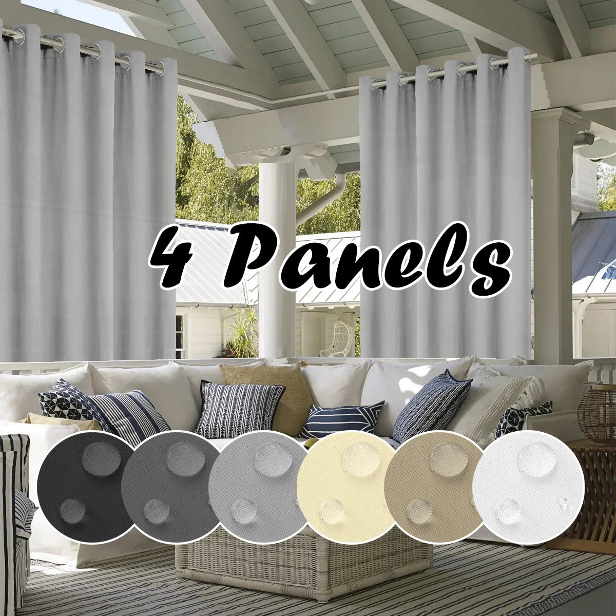 4PCS Waterproof Privacy Outdoor Curtain