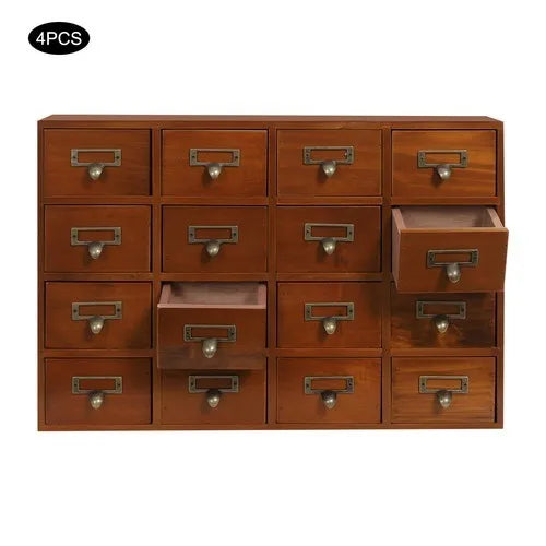 64 Drawer Storage Pine Wood Tabletop Organizer