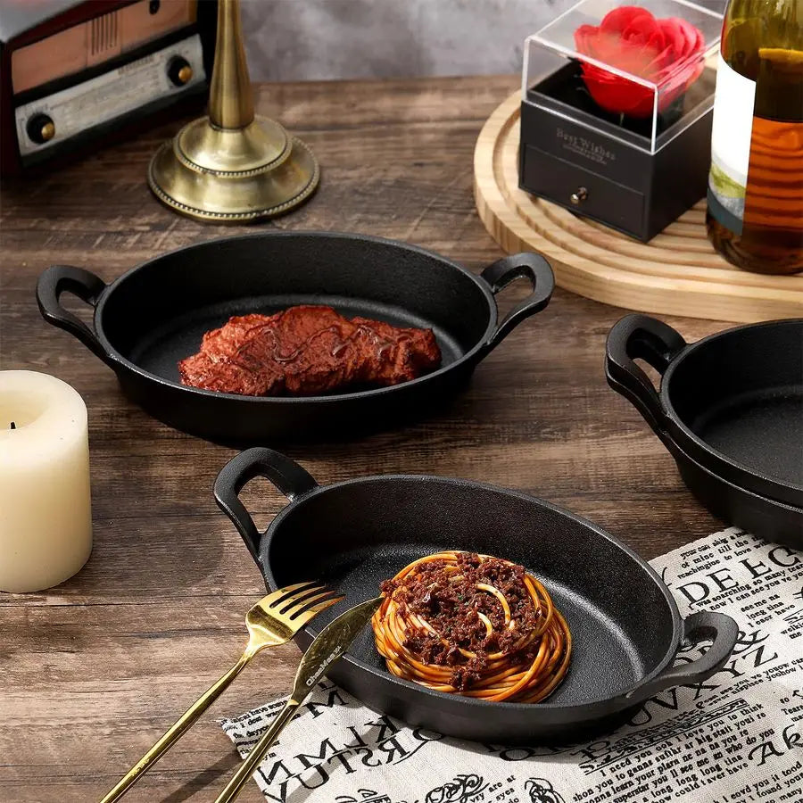4 Pcs Oval Serving Mini Cast Iron Skillet