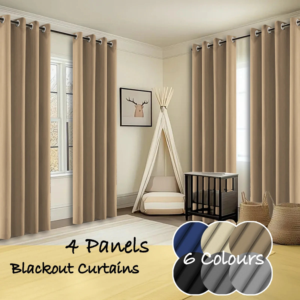 4 Panles Thermal Insulated Blackout Curtains