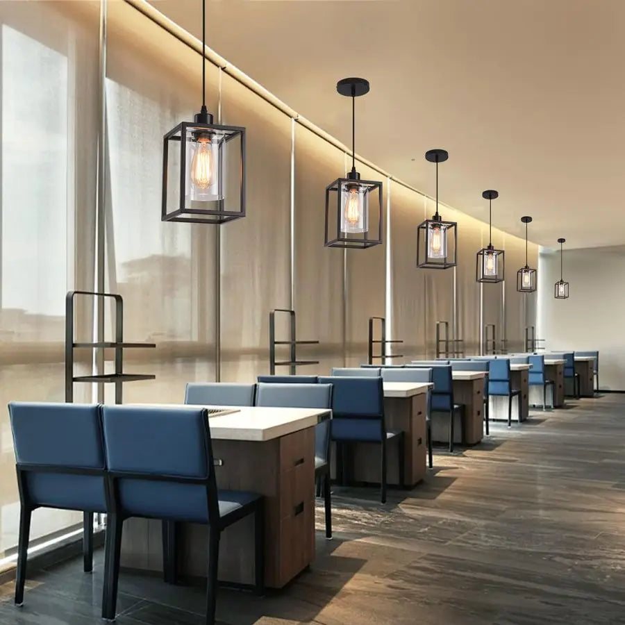 Lantern Pendant Light Fixtures with Clear Glass Shade