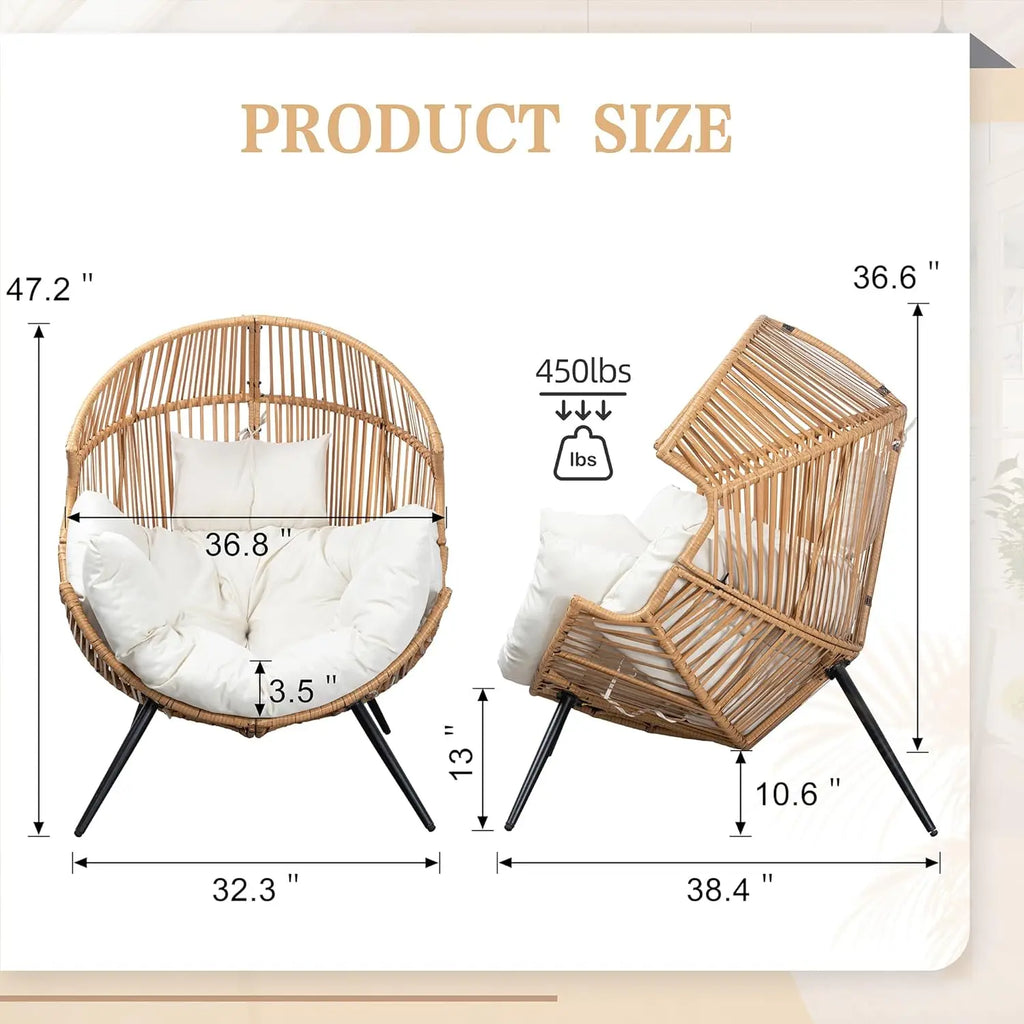Oversized Rattan Egg Chair with Cushion