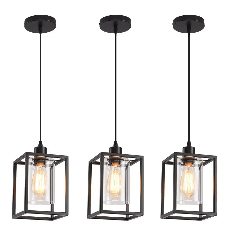 Lantern Pendant Light Fixtures with Clear Glass Shade