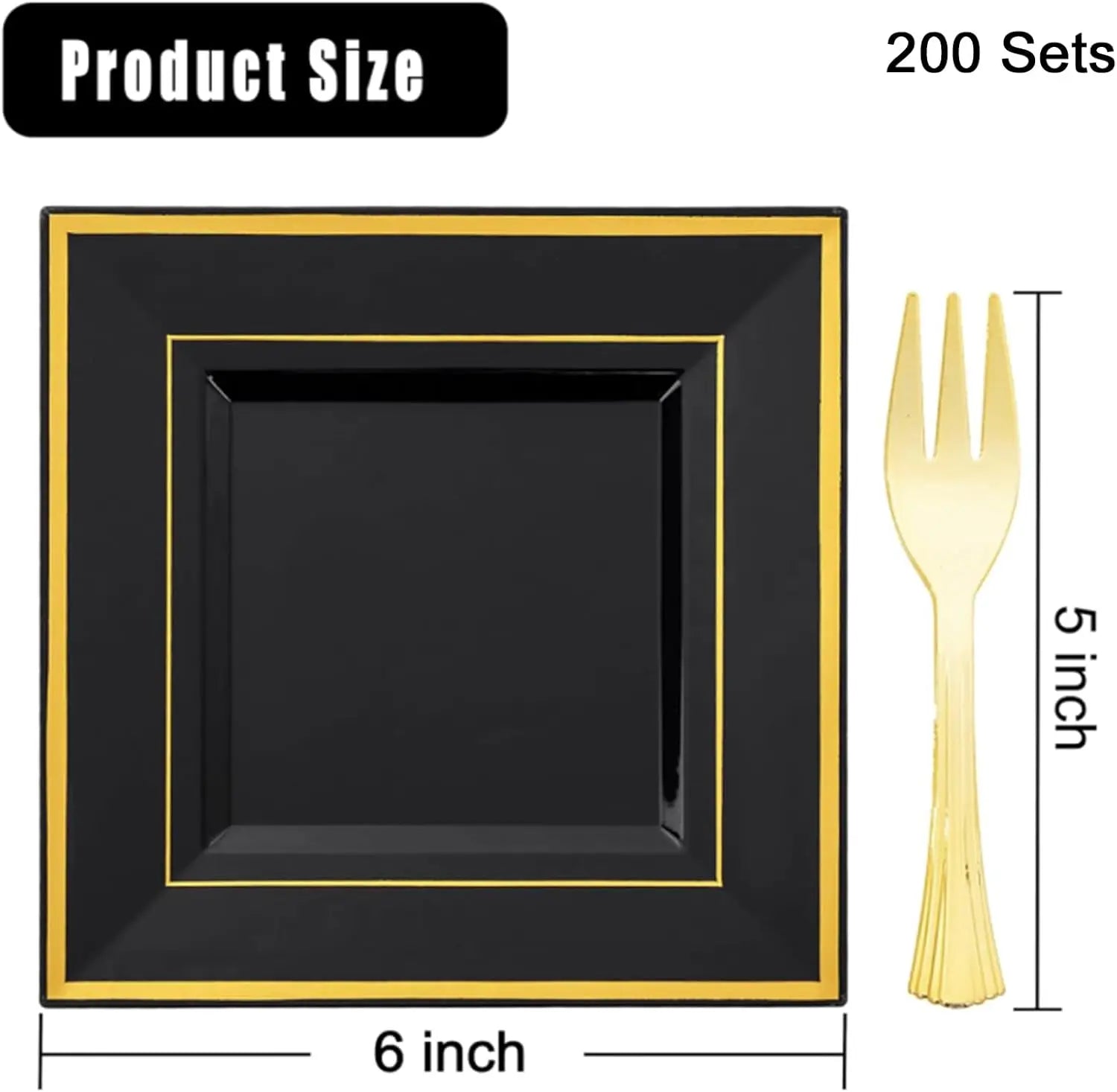 200PCS Black Gold Plastic Dessert Plates