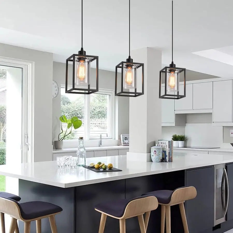 Lantern Pendant Light Fixtures with Clear Glass Shade