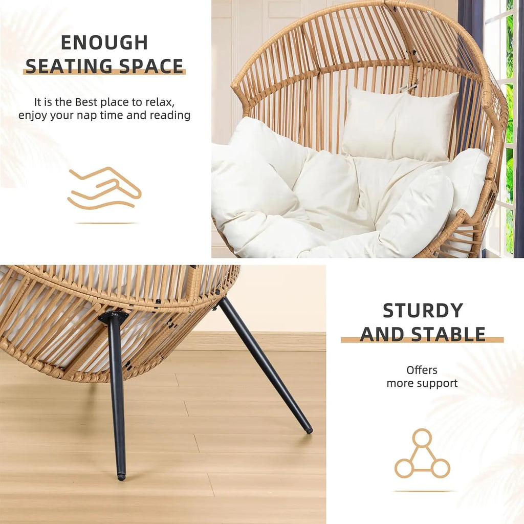 Oversized Rattan Egg Chair with Cushion
