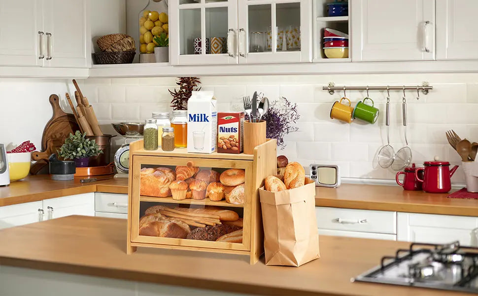 Bamboo Bread Box for Kitchen Countertop