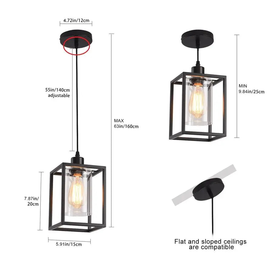 Lantern Pendant Light Fixtures with Clear Glass Shade