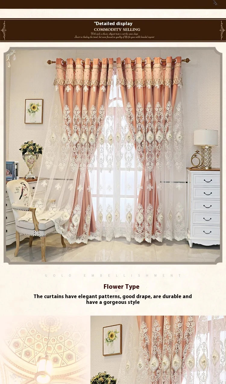 1PC Luxury vintage-style embroidered curtains