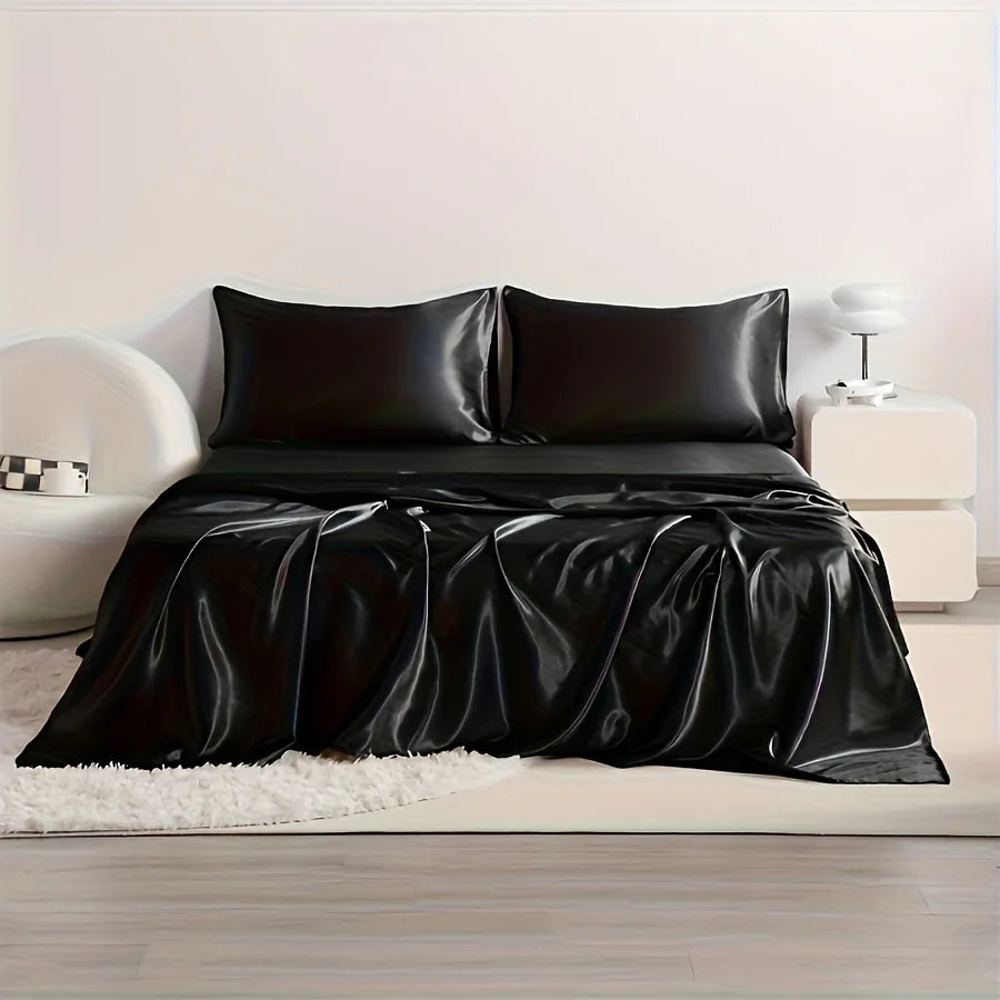 4pcs Cooling Satin Bed Sheet Set
