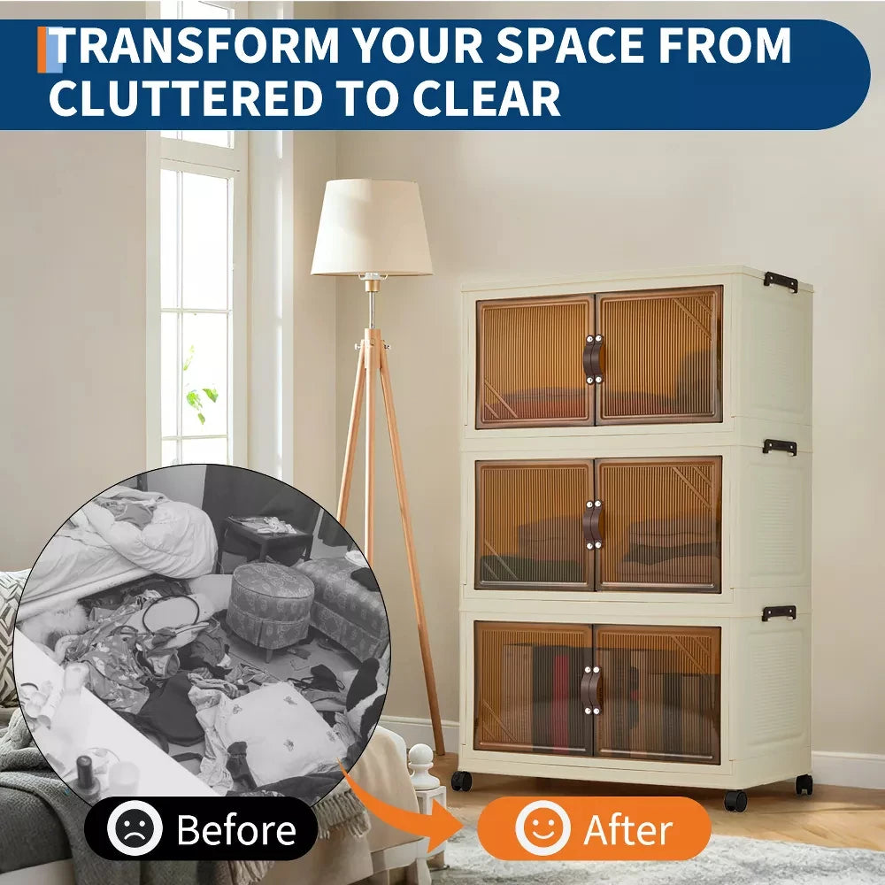 Foldable Storage Cabinet with Lids & Wheels