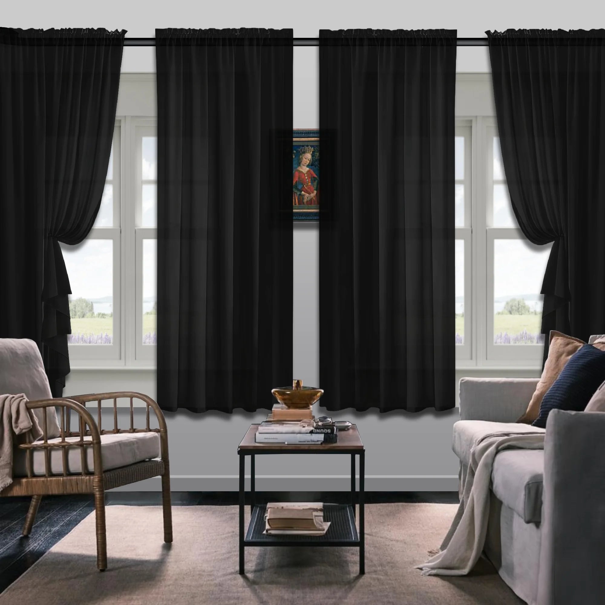 Set Of 4 Solid Color Simple Rod Pocket Blackout Curtains