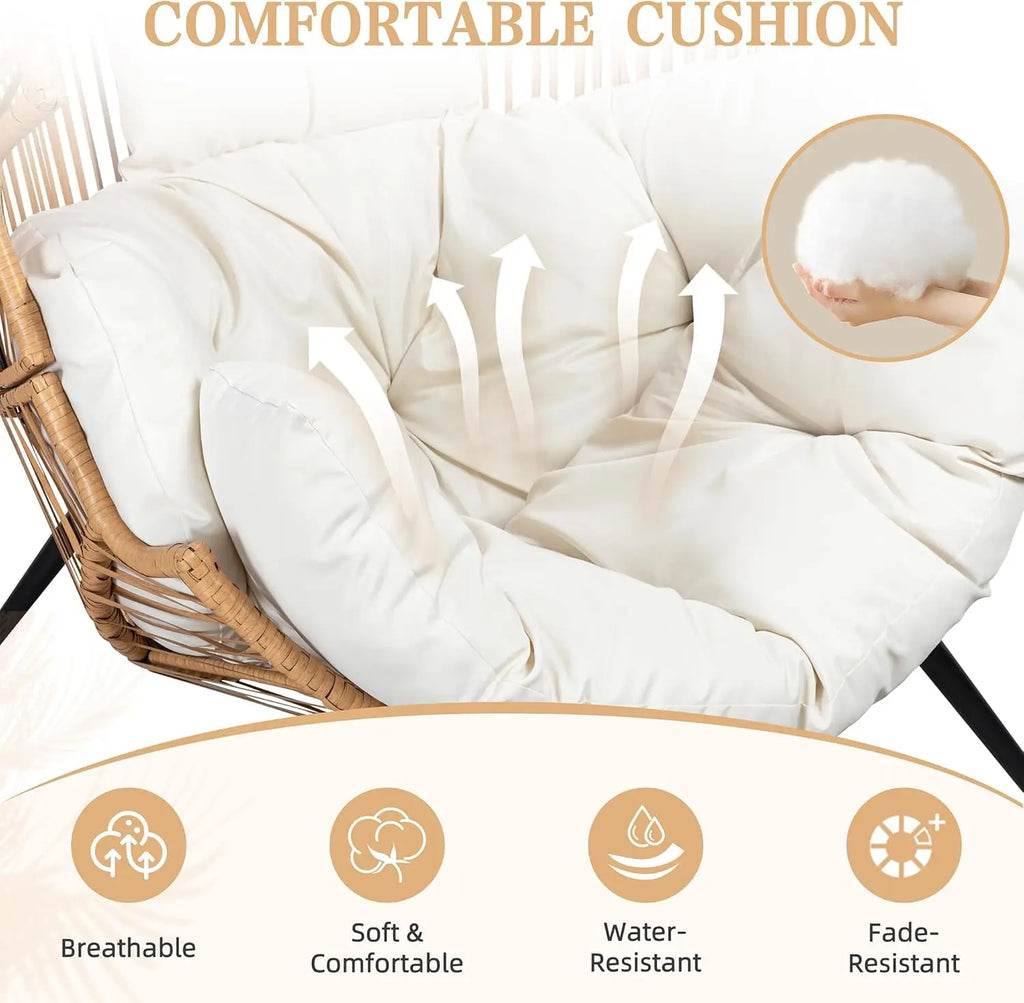 Oversized Rattan Egg Chair with Cushion