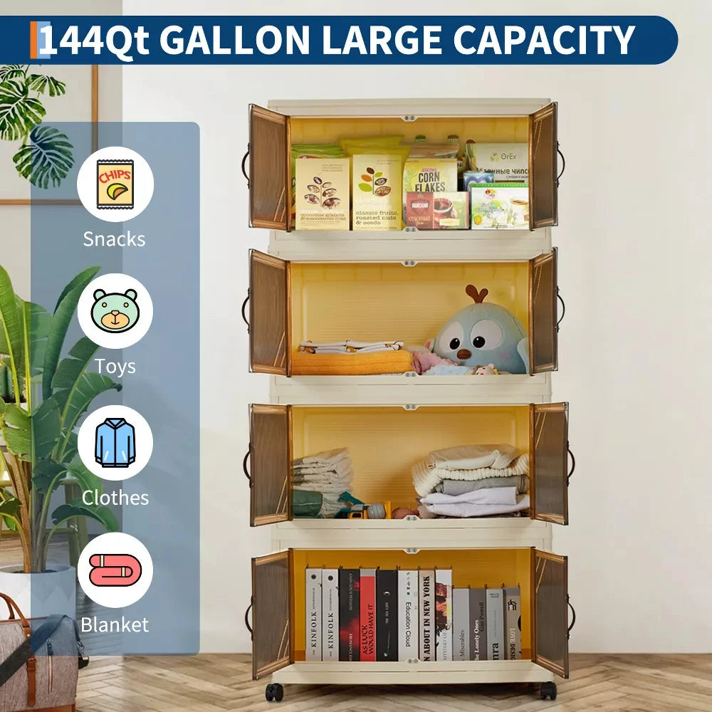 Foldable Storage Cabinet with Lids & Wheels