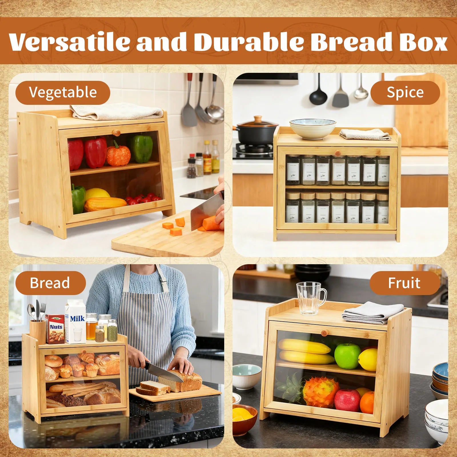 Bamboo Bread Box for Kitchen Countertop