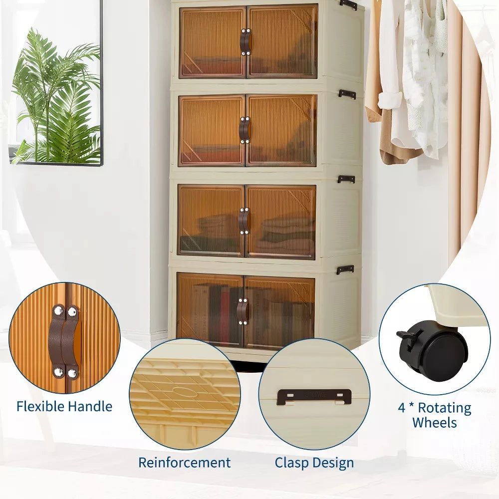 Foldable Storage Cabinet with Lids & Wheels