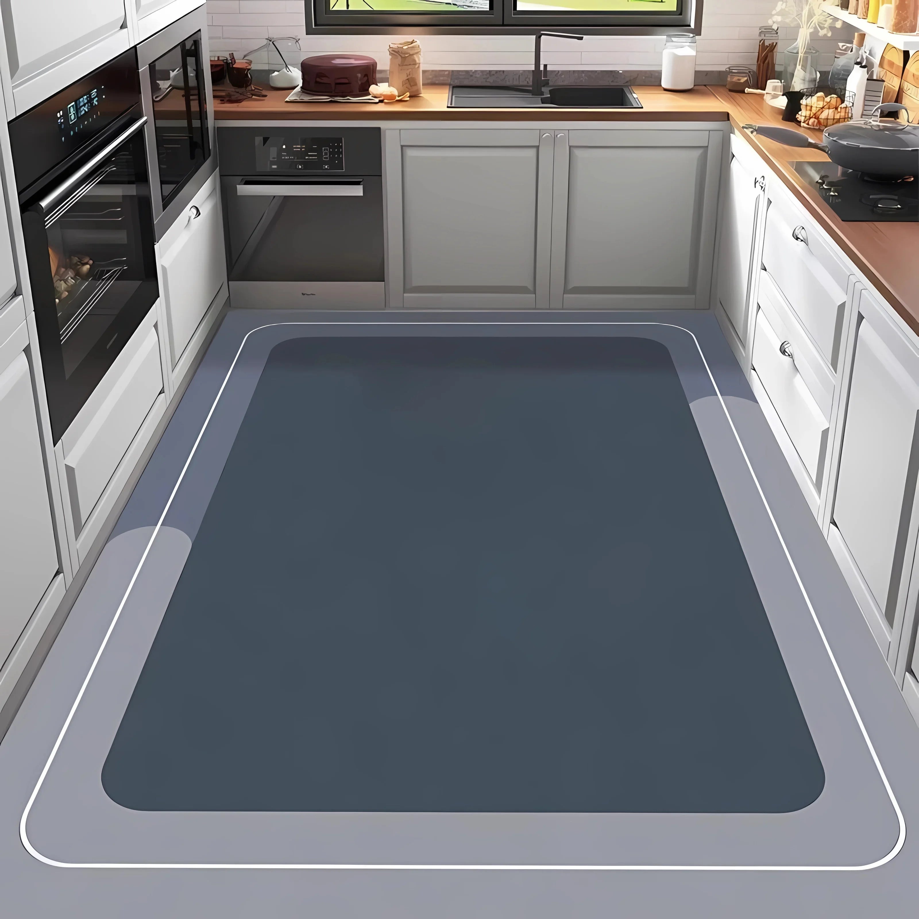 Blue Grey Earth Kitchen Floor Mat