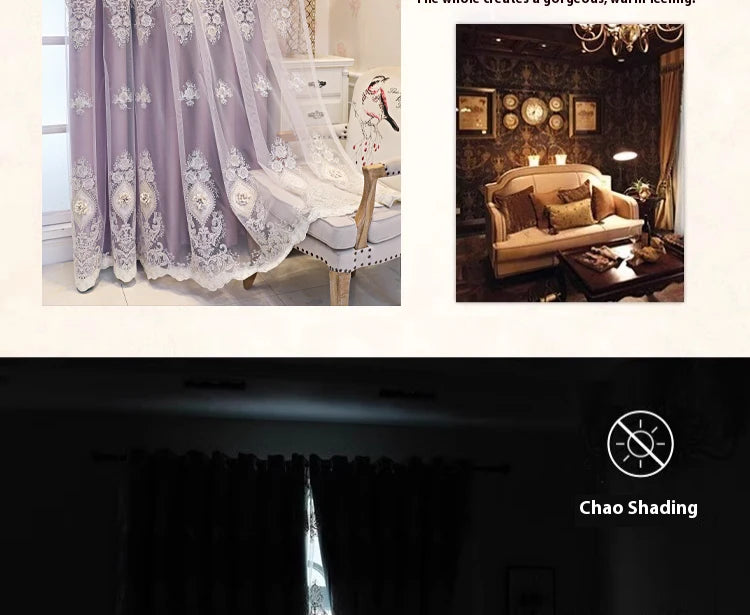 1PC Luxury vintage-style embroidered curtains