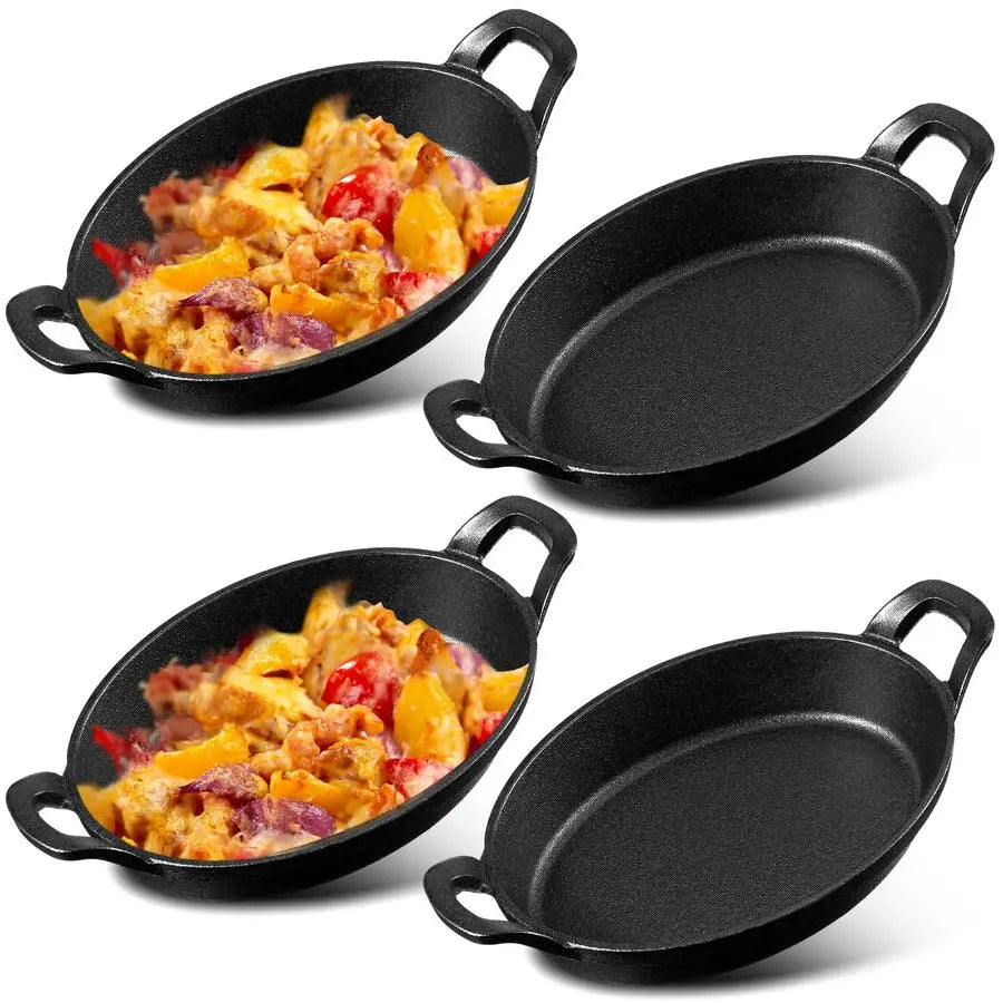 4 Pcs Oval Serving Mini Cast Iron Skillet