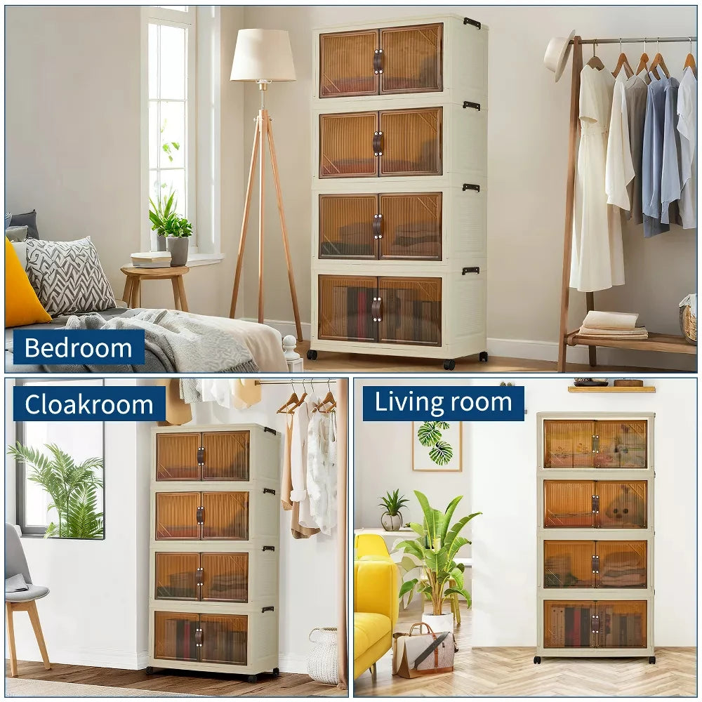 Foldable Storage Cabinet with Lids & Wheels