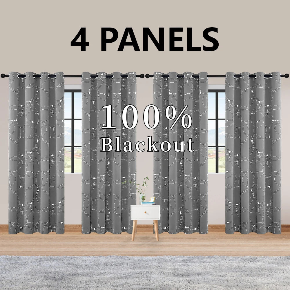 4PCS Blackout Thermal Insulated Room Darkening Curtains