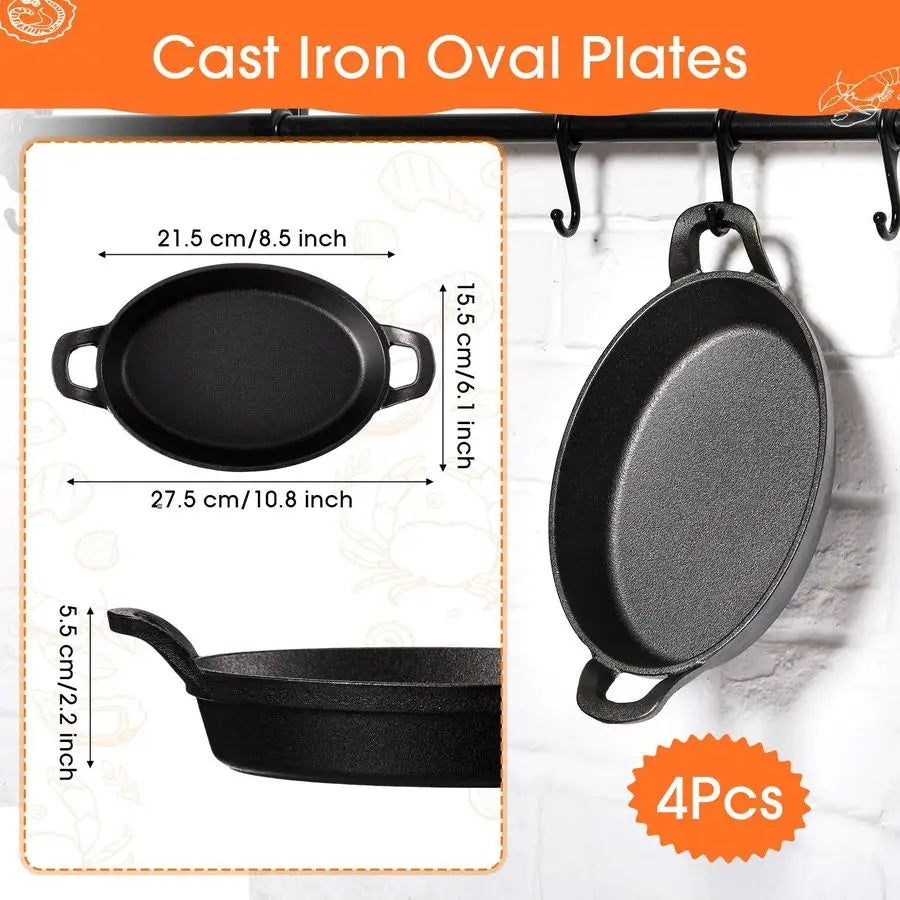 4 Pcs Oval Serving Mini Cast Iron Skillet