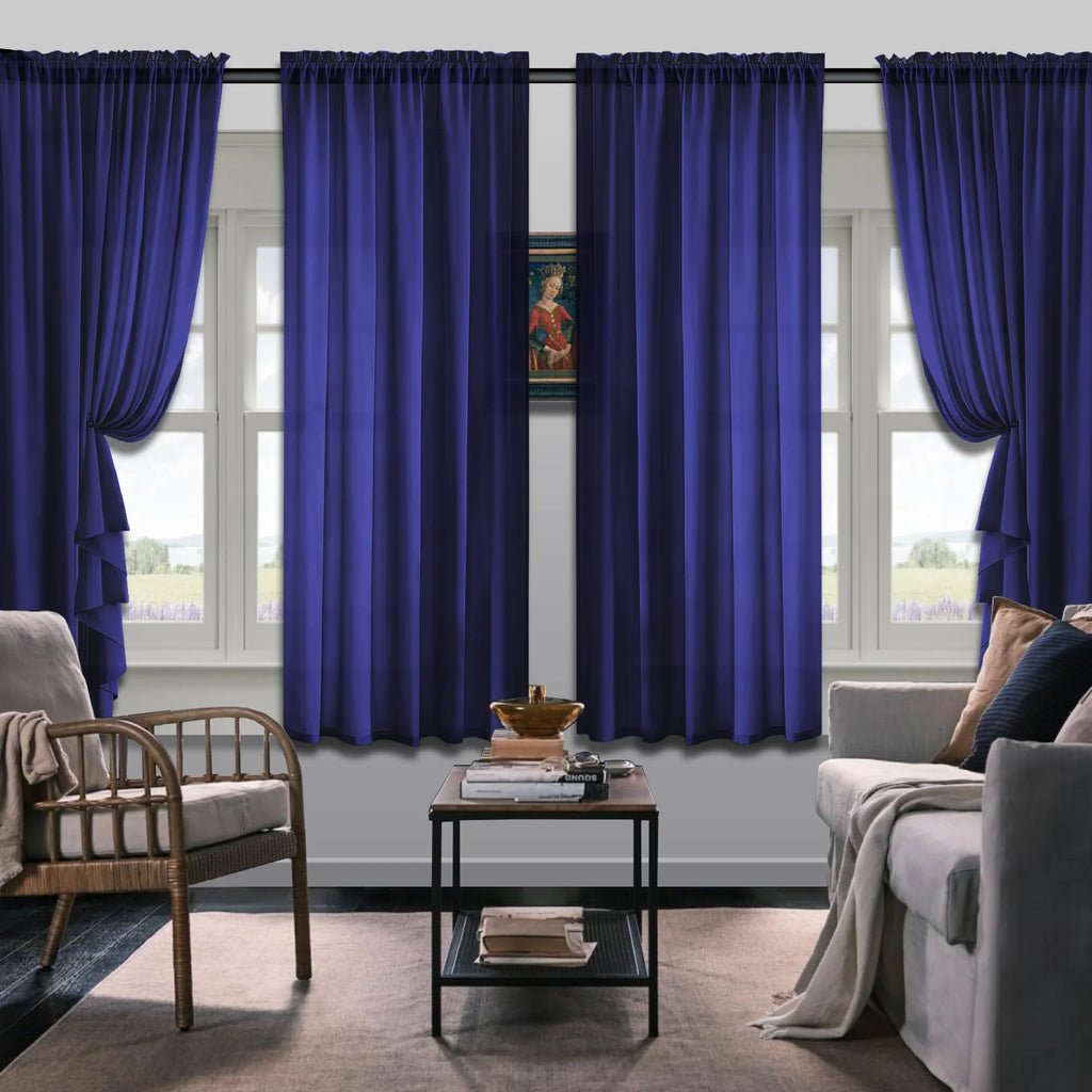 Set Of 4 Solid Color Simple Rod Pocket Blackout Curtains