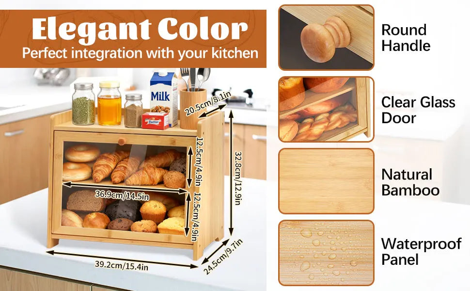 Bamboo Bread Box for Kitchen Countertop