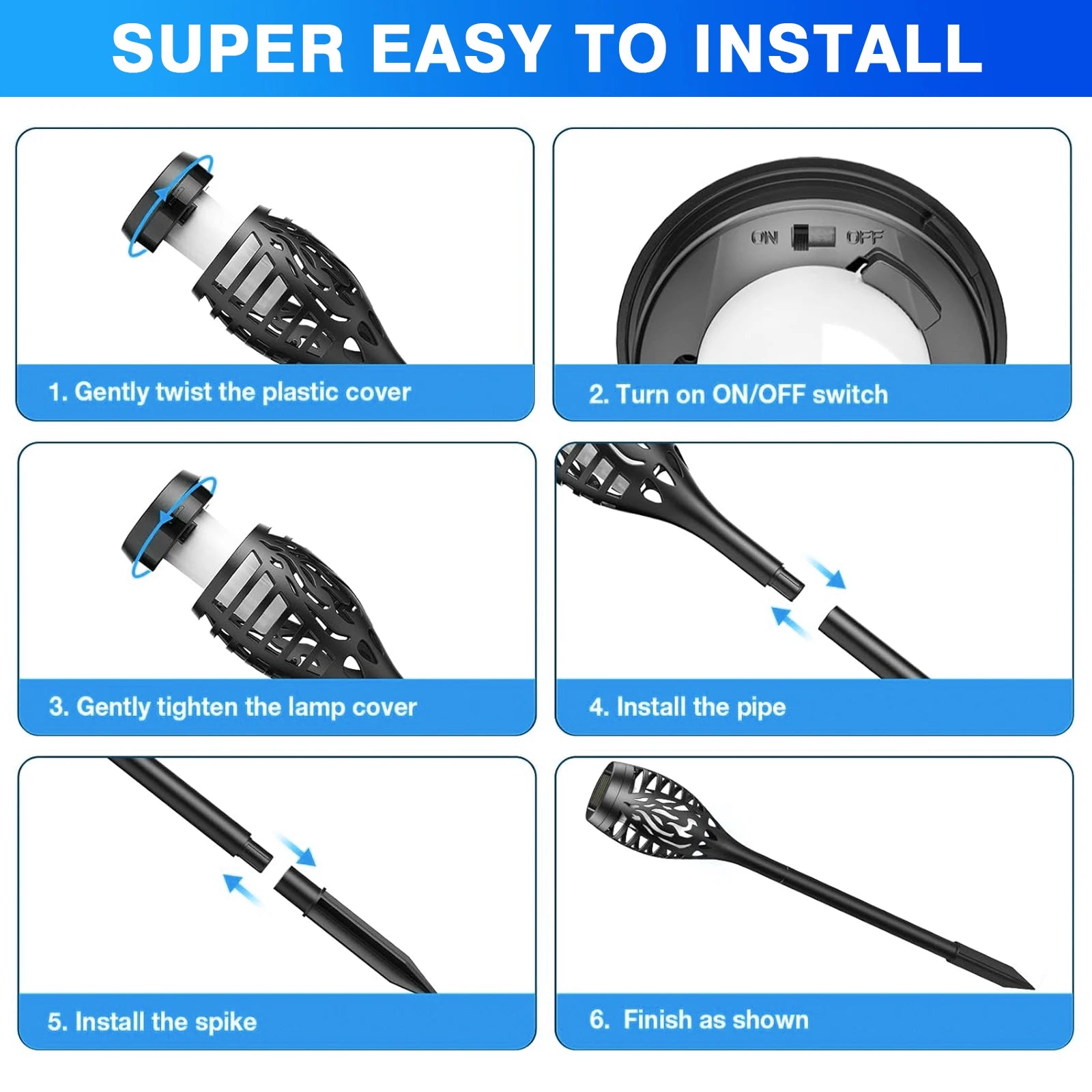 4/6/8/12Pcs Solar Flame Torch Lights
