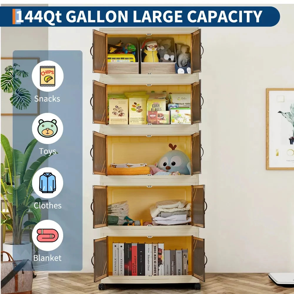 Foldable Storage Cabinet with Lids & Wheels