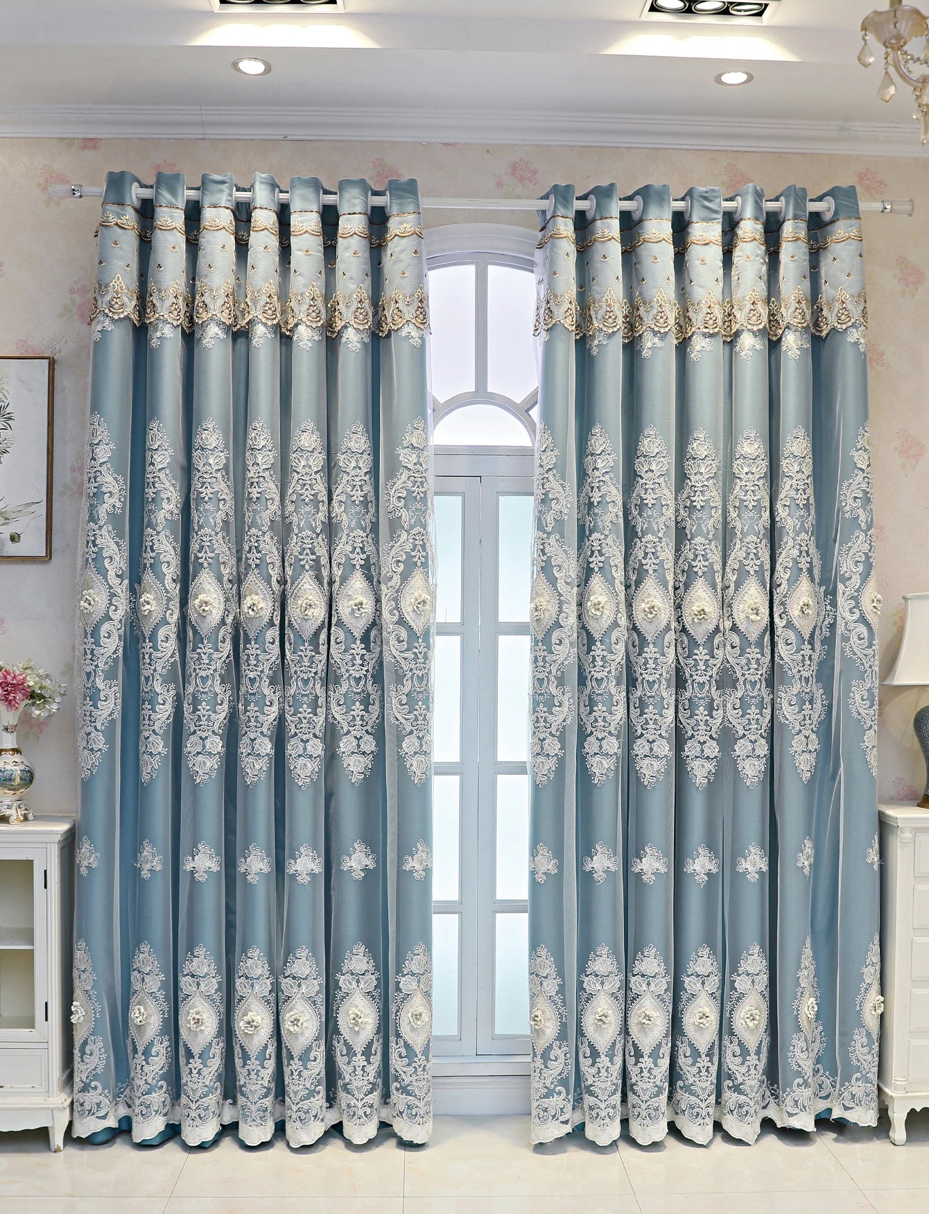 1PC Luxury vintage-style embroidered curtains