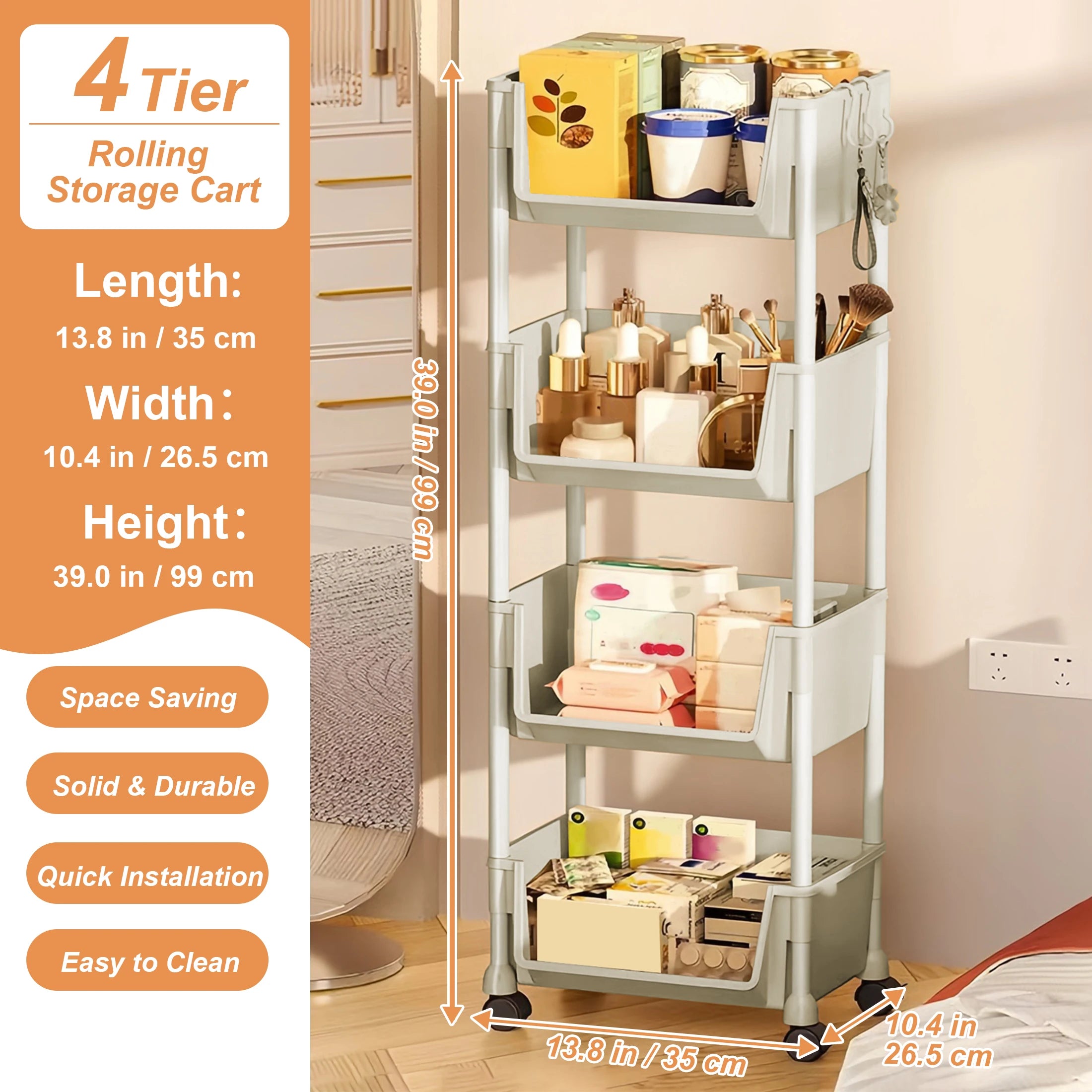 Foldable Trolley Kitchen Storage Organizer