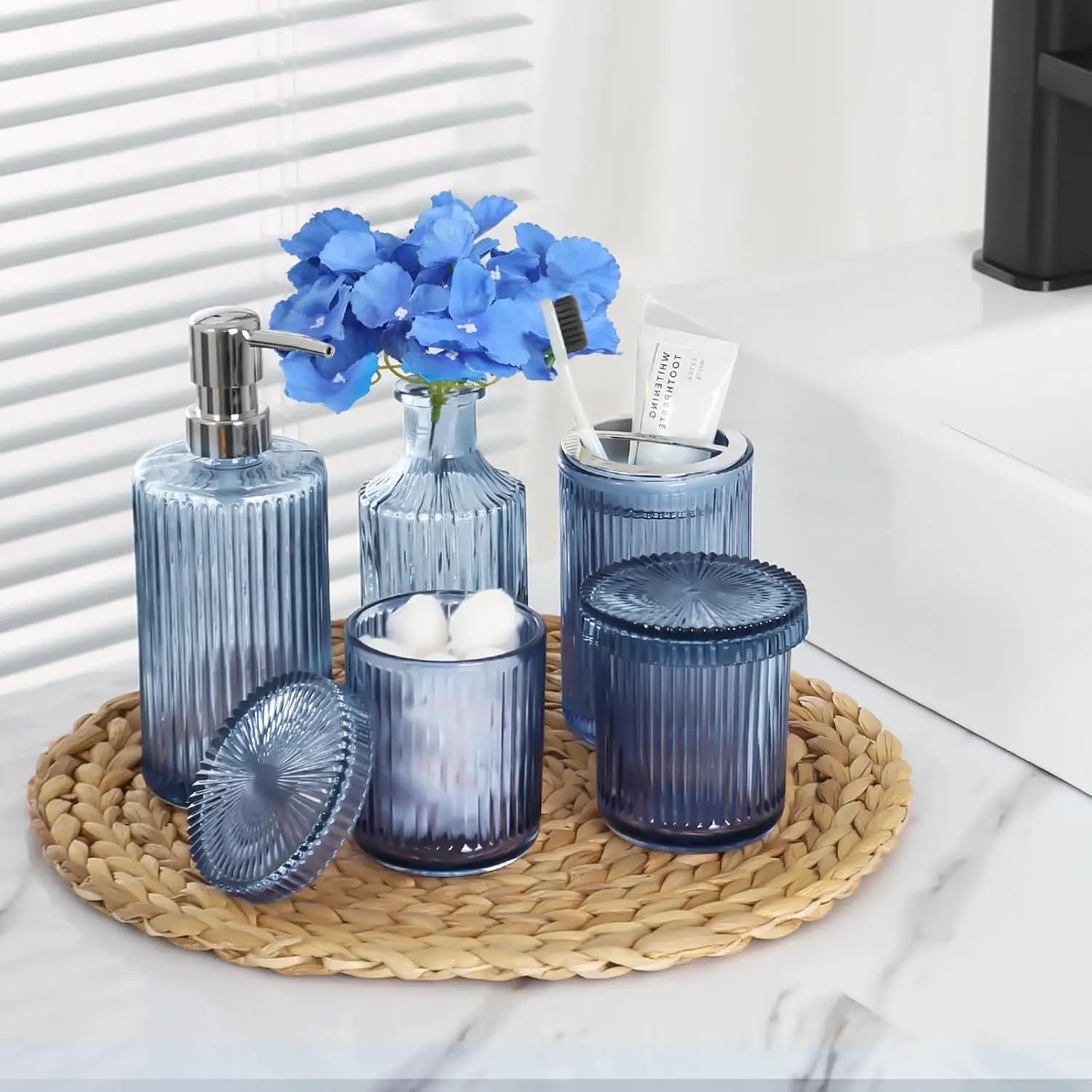 Vintage Blue Glass Bathroom Set