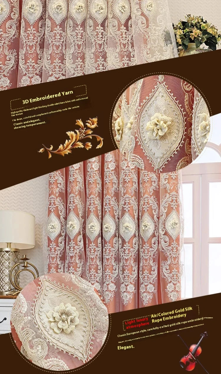 1PC Luxury vintage-style embroidered curtains