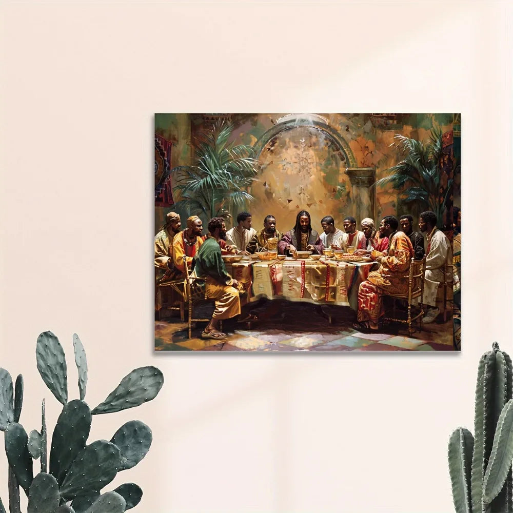 Wood pine frame, interior art mural