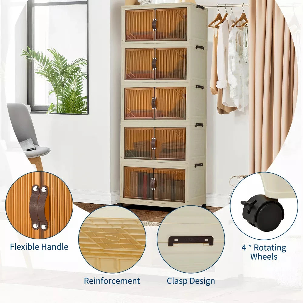 Foldable Storage Cabinet with Lids & Wheels