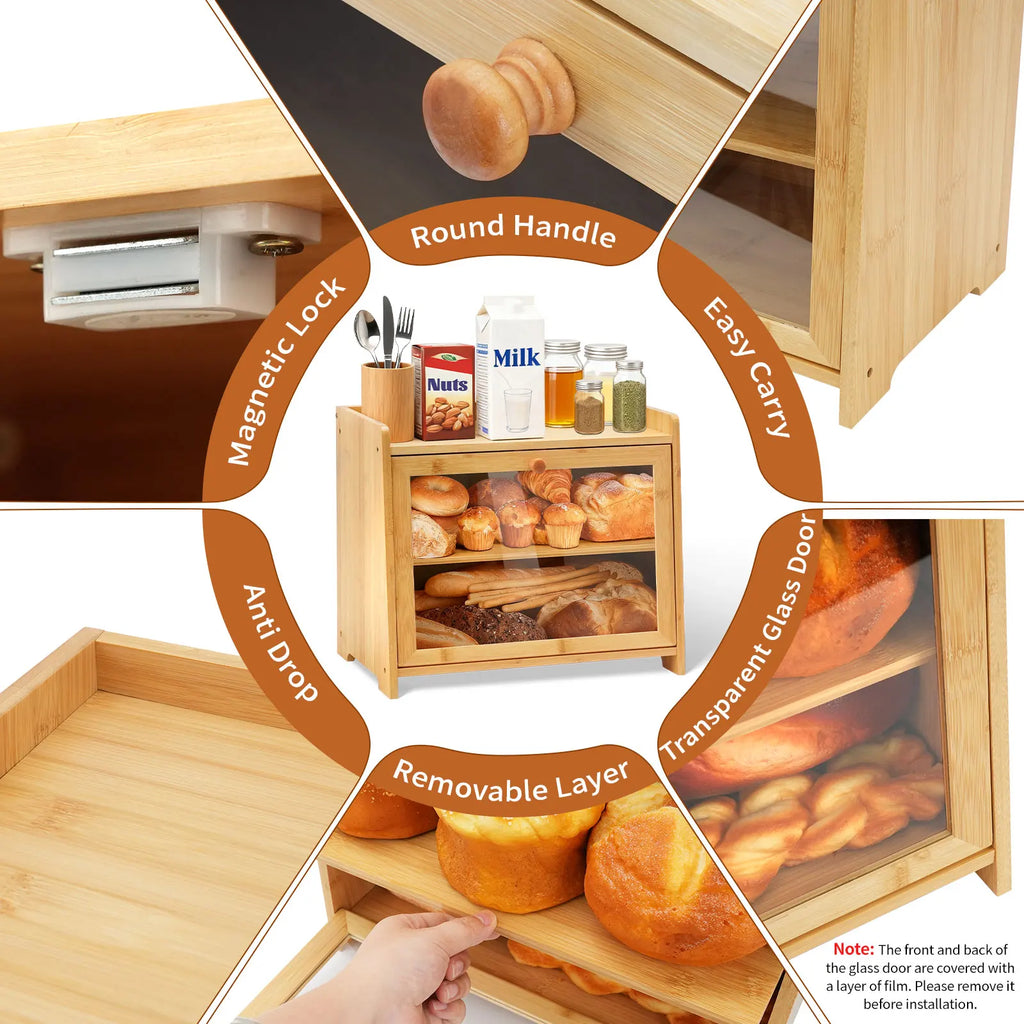Bamboo Bread Box for Kitchen Countertop