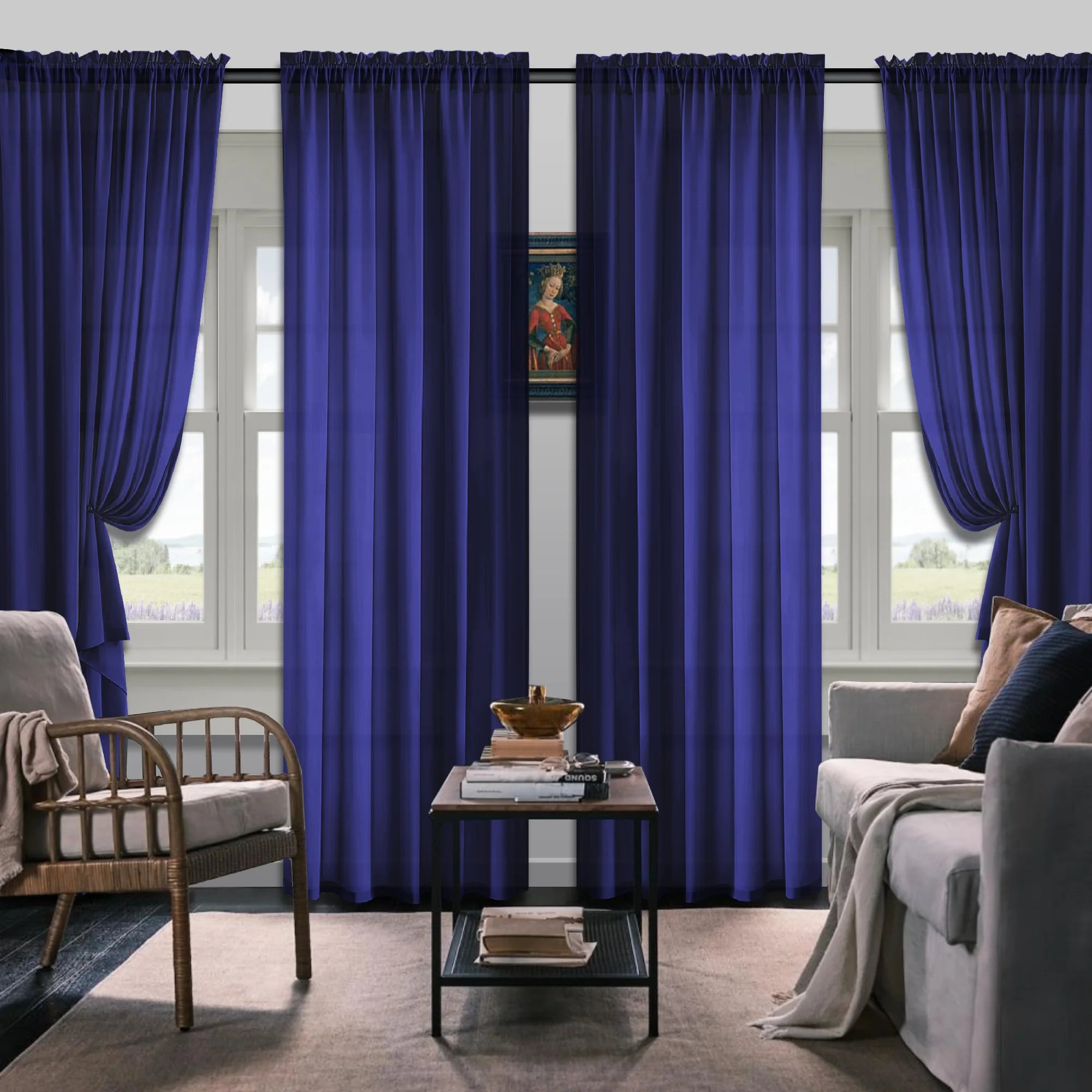 Set Of 4 Solid Color Simple Rod Pocket Blackout Curtains