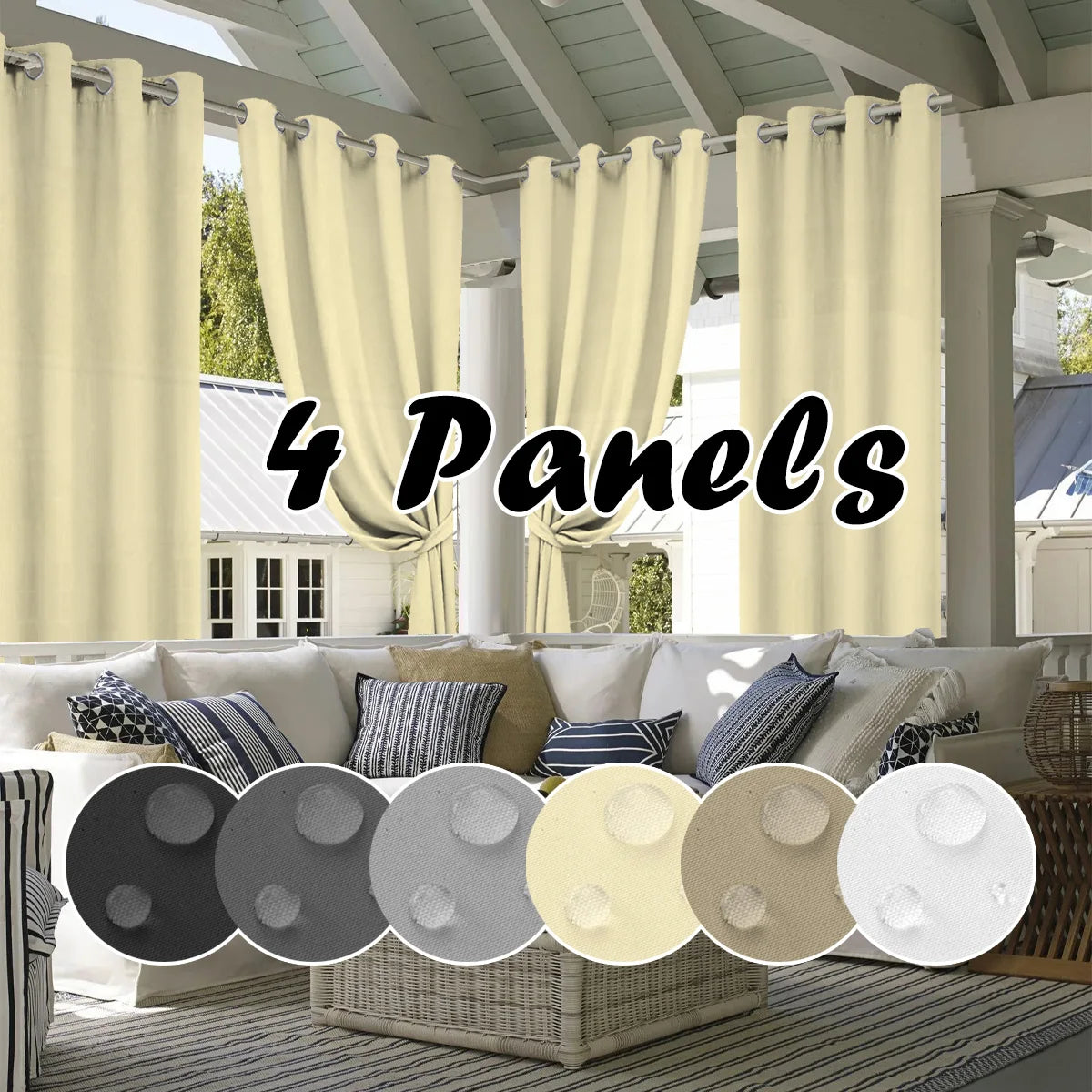 4PCS Waterproof Privacy Outdoor Curtain
